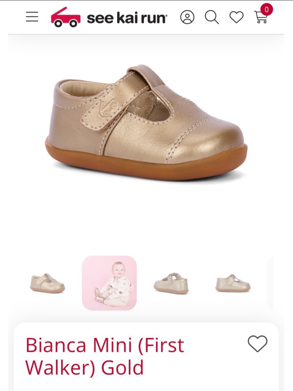 See Kai Run Bianca Mini T-Strap in Metallic Gold with Tan Sole